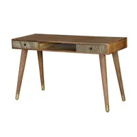 bureau en bois de manguier avec détails en bronze