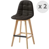 chaise de bar vintage microfibre marron foncé pieds chêne(x2)