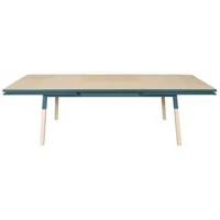 table 180x100 cm en frêne massif, 2 rallonges bleu frehel