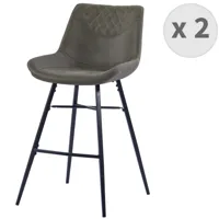 chaises haute industrielle micro vintage marron foncé/métal noir (x2)