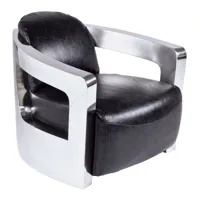 fauteuil en cuir noir et structure en acier inoxydable