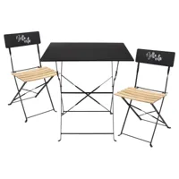 ensemble  table repas carrée pliante + 2 chaises pliantes noires
