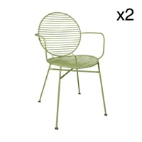 lot de 2 fauteuils de table d'extérieur en métal vert