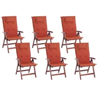 lot de 6 chaises de jardin avec coussins rouges