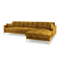 canapé d'angle droit 5 places en tissu velours jaune
