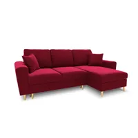 canapé d'angle reversible, convertible 4 places en tissu velours rouge