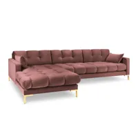 canapé d'angle gauche 5 places en tissu velours rose