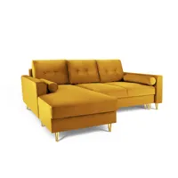 canapé d'angle 4 places en velours jaune