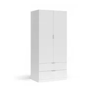 armoire avec 2 portes et 2 tiroirs effet bois blanc