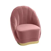 fauteuil en velours rose vintage, base cerclage or effet laiton