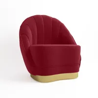 fauteuil en velours bordeaux, base cerclage doré effet laiton