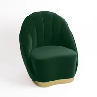 fauteuil en velours vert sapin, base cerclage or effet laiton