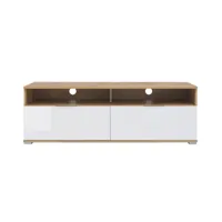 meuble tv 2 tiroirs 2 niches 135 cm blanc et naturel