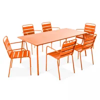 ensemble table de jardin et 6 fauteuils en métal orange