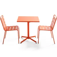 ensemble table de jardin carrée et 2 chaises métal orange