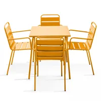 ensemble table de jardin carrée et 4 fauteuils acier jaune
