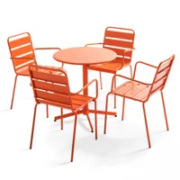 ensemble table de jardin et 4 fauteuils métal orange