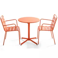 ensemble table de jardin et 2 fauteuils métal orange