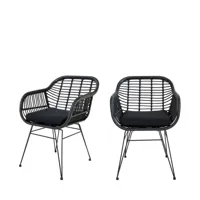 lot de 2 fauteuils indoor/outdoor aspect rotin et métal avec coussin n