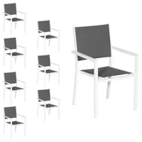 lot de 8 chaises rembourrées gris en aluminium blanc