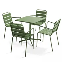 ensemble table de jardin et 4 fauteuils en métal vert cactus