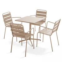 ensemble table de jardin et 4 fauteuils en métal taupe