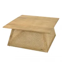 table basse marron carrée bois de manguier et cannage naturel
