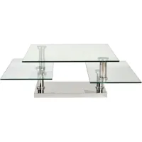 table basse grise plateau verre pieds métal 80x80cm