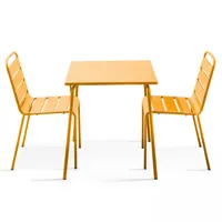 ensemble table de jardin carrée et 2 chaises acier jaune