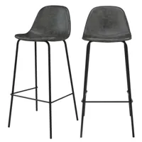 chaise de bar 75 cm en cuir synthétique gris/noir (lot de 2)