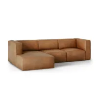 canapé d'angle gauche 5 places en cuir véritable marron