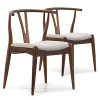 pack 2 chaises, couleur noyer, bois massif, 55 cm x 54,5 cm x 76 cm