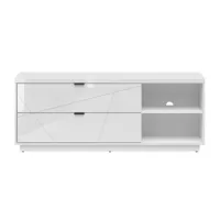meuble tv 2 tiroirs 2 niches 156 cm blanc