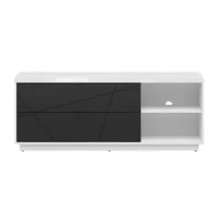 meuble tv 2 tiroirs 2 niches 156 cm noir et blanc