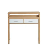 bureau extensible   blanc et effet chêne 2 tiroirs bois clair et blanc
