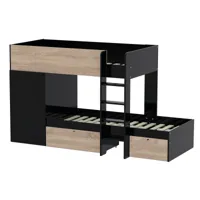 lit superposé 90x190 armoire tiroirs noir naturel