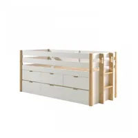 lit mi-hauteur 90x200 sommier tiroirs de lit inclus blanc naturel