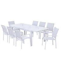 table de jardin 8 personnes en aluminium et en verre effet marbre