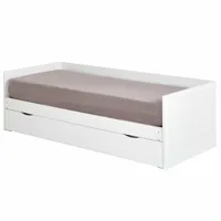 lit gigogne avec 2 matelas effet bois blanc 80x200 cm