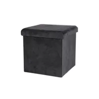 pouf coffre de rangement velours noir - 37.5x37.5x37.5cm
