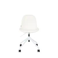 chaise de bureau en tissu bouclette pivotante à roulettes blanc