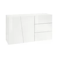 buffet avec 2 portes effet bois blanc brillant 141x43h86 cm