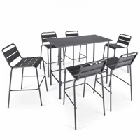 ensemble table haute de jardin et 6 chaises en métal gris