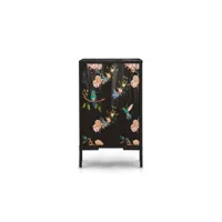 table de chevet en mdf imprimé florale sur fond noir colibri