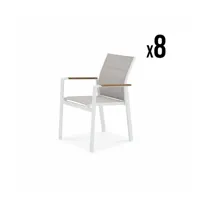 lot de 8 chaises empilables en aluminium blanc en textilène