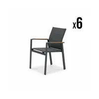 lot de 6 chaises empilables en aluminium textilène gris antracite