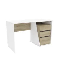 bureau 3 tiroirs l127 cm - décor bois et blanc