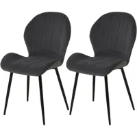 lot de 2 - chaise assise velours gris anthracite pieds metal noir