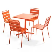 ensemble table de jardin carrée et 4 chaises orange