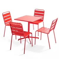 ensemble table de jardin carrée et 4 chaises rouge